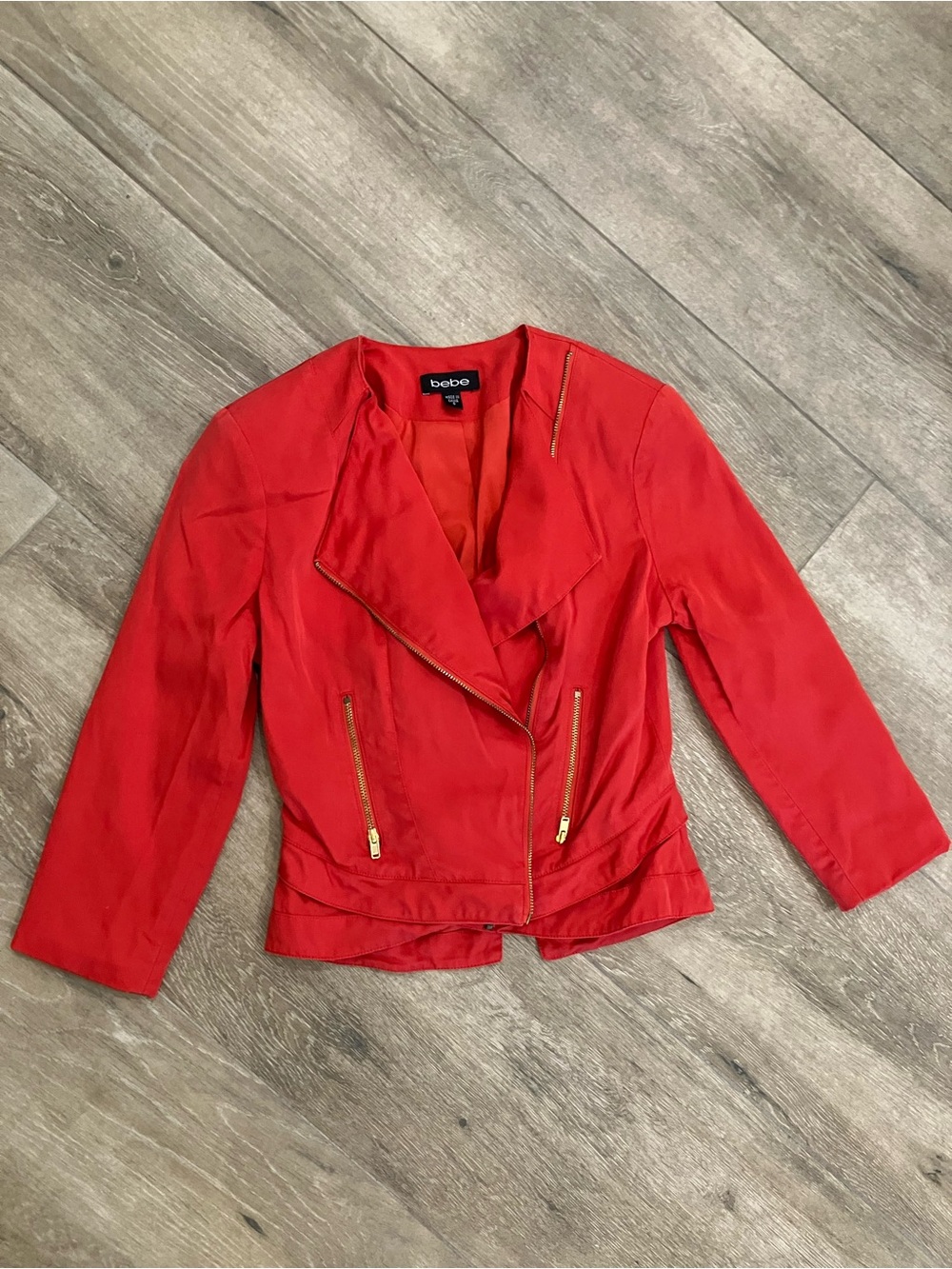 bebe Asymmetric Zip Blazer with Gold Hardware